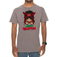 Merry Christmas Messy Bun Women Buffalo Plaid Red Pajamas T Shirt Vintage T-shirt | Artistshot