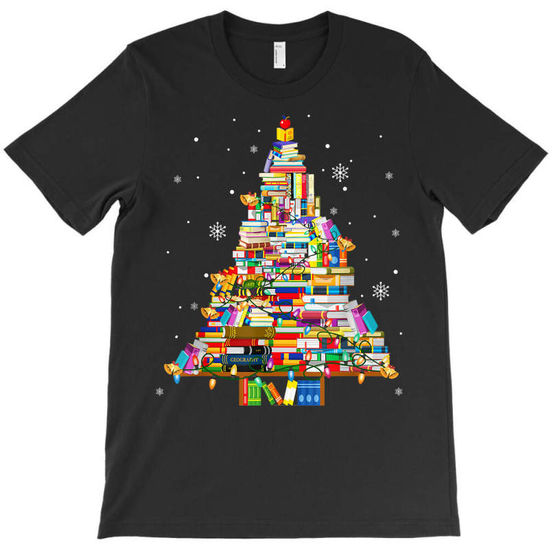 Christmas Library Tree Lights For Librarian And Book Lover T Shirt T-Shirt by erinlorrai | Artistshot