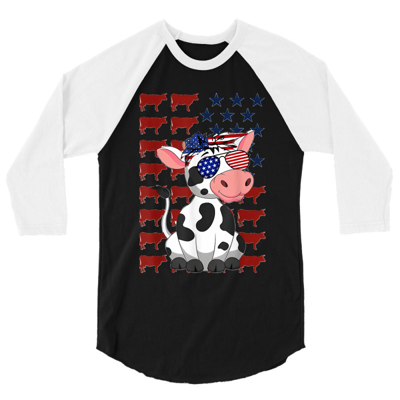 Funny Dairy Cows 4th Of July Costumes Usa Flag Dairy Cows 3/4 Sleeve Shirt | Artistshot