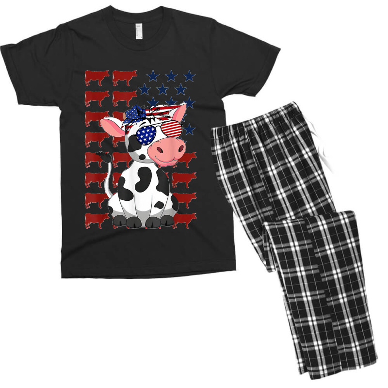 Funny Dairy Cows 4th Of July Costumes Usa Flag Dairy Cows Men's T-shirt Pajama Set | Artistshot