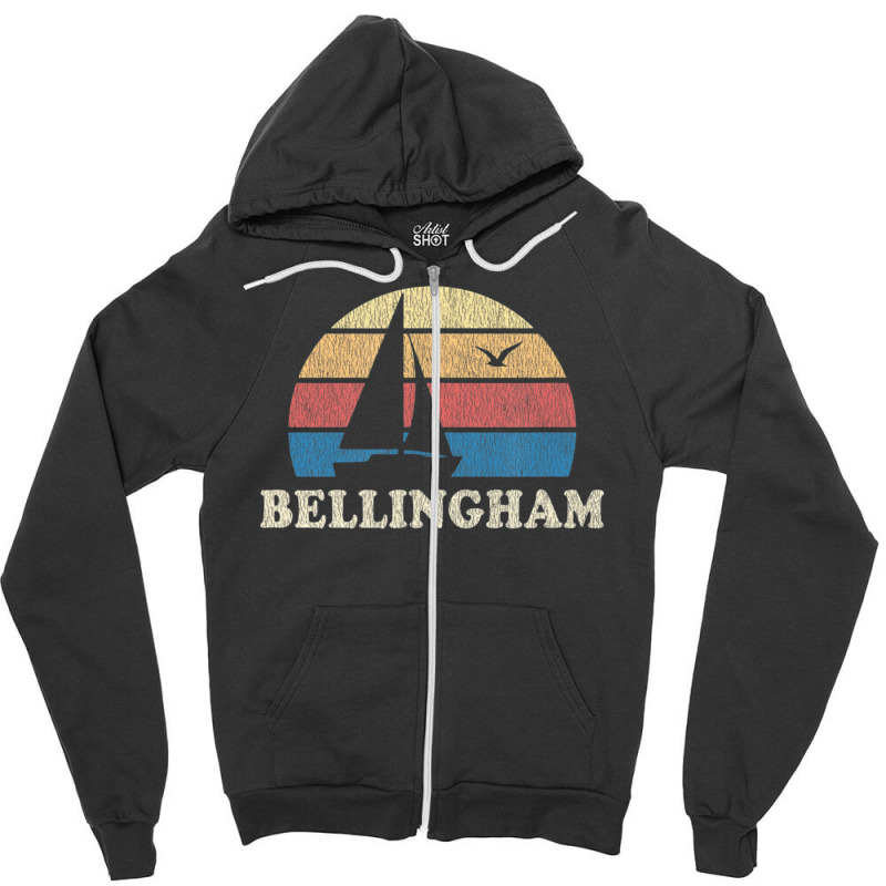 Bellingham Wa Vintage Sailboat 70s Throwback Sunset Zipper Hoodie | Artistshot