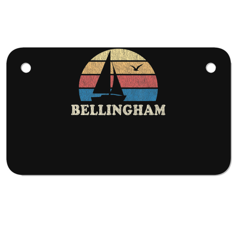 Bellingham Wa Vintage Sailboat 70s Throwback Sunset Motorcycle License Plate | Artistshot