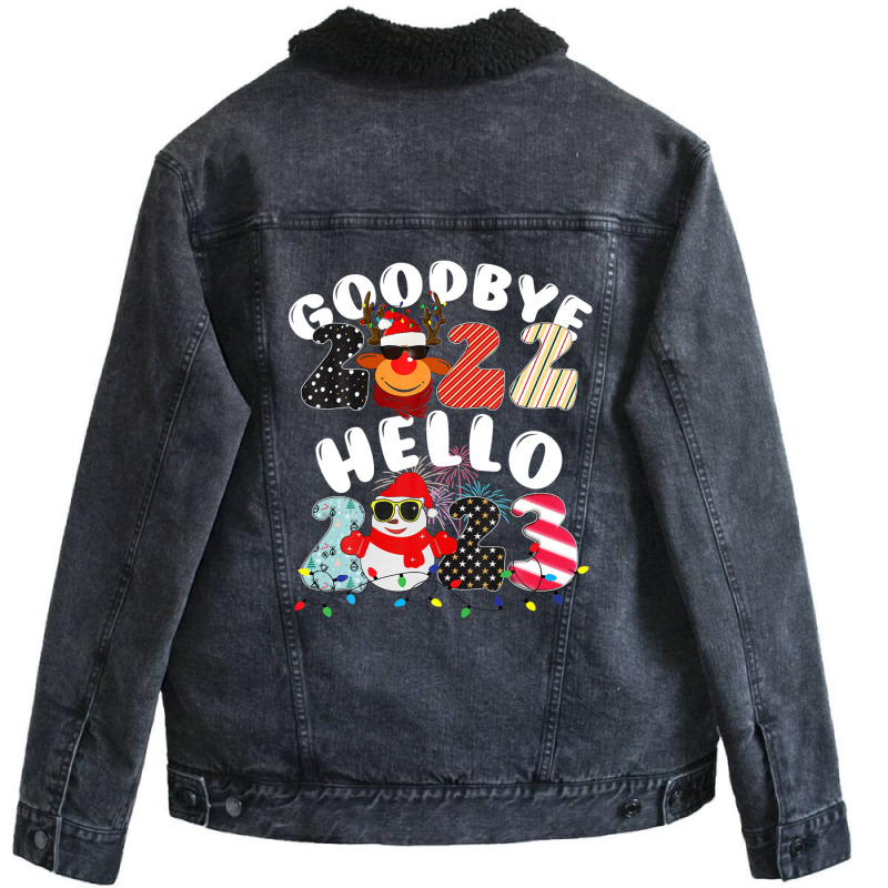 Goodbye 2022 Hello 2023 Cute Christmas Tee Unisex Sherpa-lined Denim Jacket | Artistshot