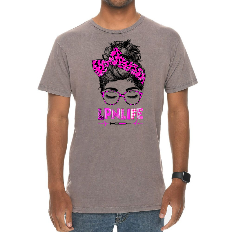 Lpn Life Nurse Women Messy Bun Leopard Rn Cna Lpn Healthcare T Shirt Vintage T-shirt | Artistshot