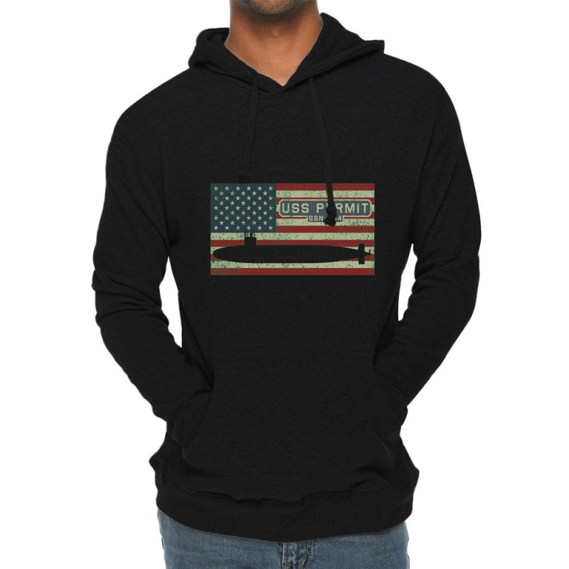 Uss Permit Ssn 594 Nuclear Submarine Vintage American Flag Gift Lightweight Hoodie | Artistshot