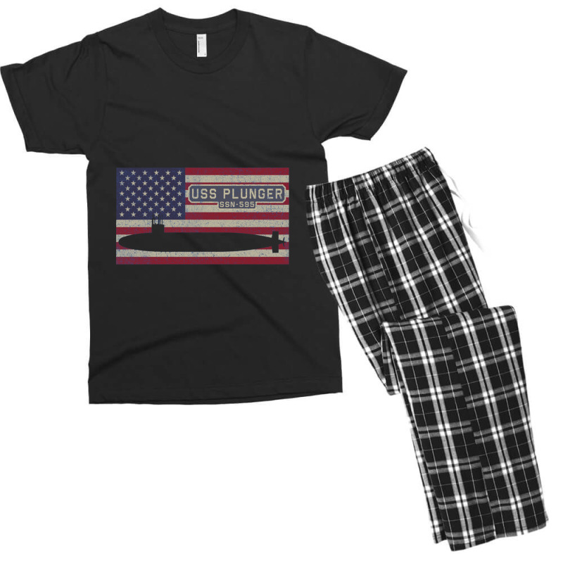 Uss Plunger Ssn 595 Nuclear Submarine Vintage American Flag Gift Men's T-shirt Pajama Set | Artistshot