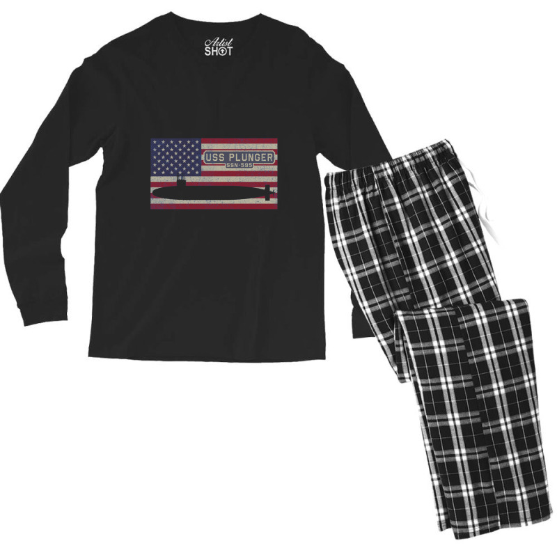 Uss Plunger Ssn 595 Nuclear Submarine Vintage American Flag Gift Men's Long Sleeve Pajama Set | Artistshot