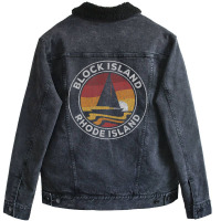 Block Island Rhode Island Vintage Sailboat 70s Retro Sunset Unisex Sherpa-lined Denim Jacket | Artistshot