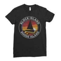 Block Island Rhode Island Vintage Sailboat 70s Retro Sunset Ladies Fitted T-shirt | Artistshot