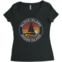 Block Island Rhode Island Vintage Sailboat 70s Retro Sunset Women's Triblend Scoop T-shirt | Artistshot