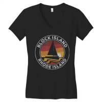 Block Island Rhode Island Vintage Sailboat 70s Retro Sunset Women's V-neck T-shirt | Artistshot