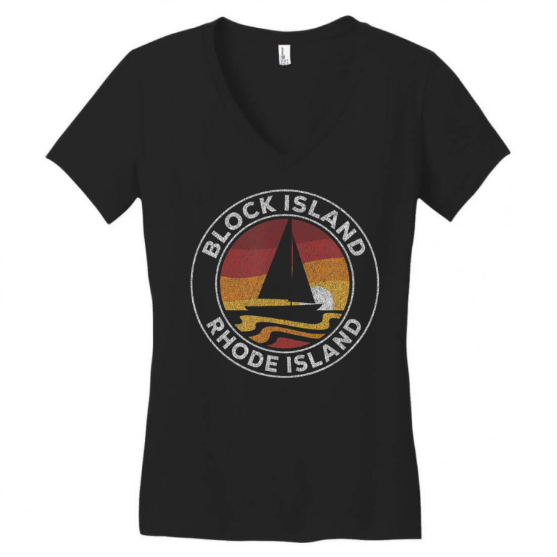 Block Island Rhode Island Vintage Sailboat 70s Retro Sunset Women's V-Neck T-Shirt by michaelyounger19 | Artistshot