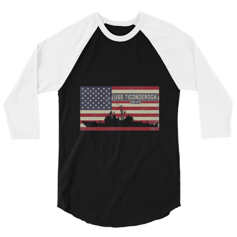 Uss Ticonderoga Cg 47 Navy Ship Vintage American Flag Gift 3/4 Sleeve Shirt | Artistshot