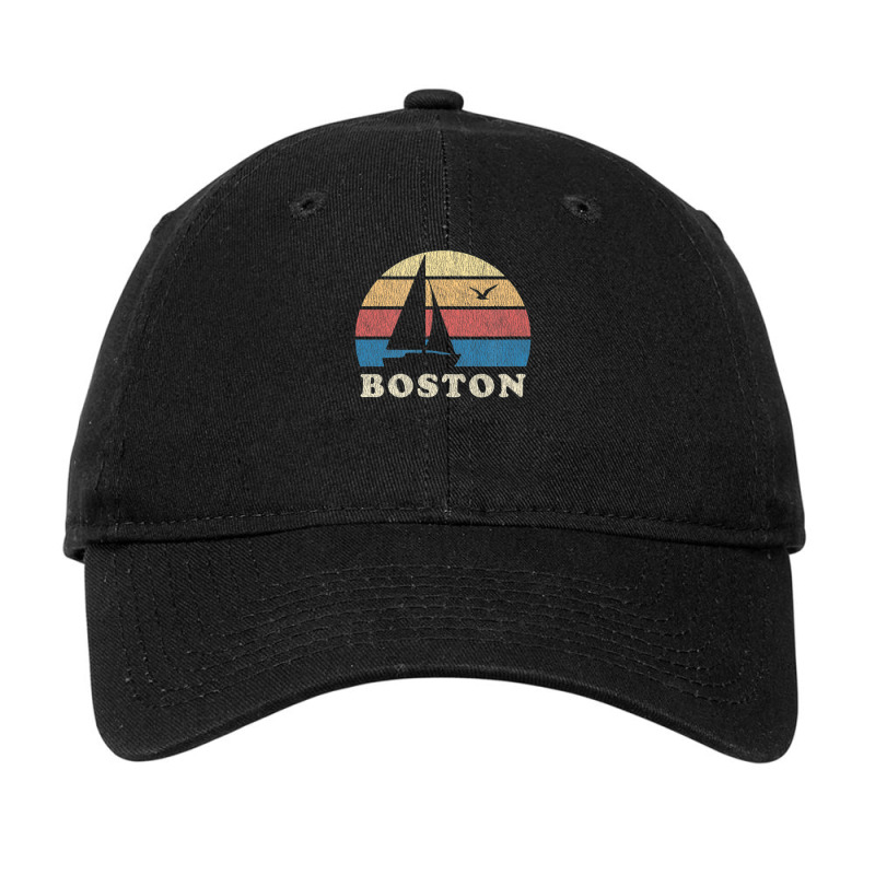 Boston Ma Vintage Sailboat 70s Throwback Sunset Adjustable Cap | Artistshot