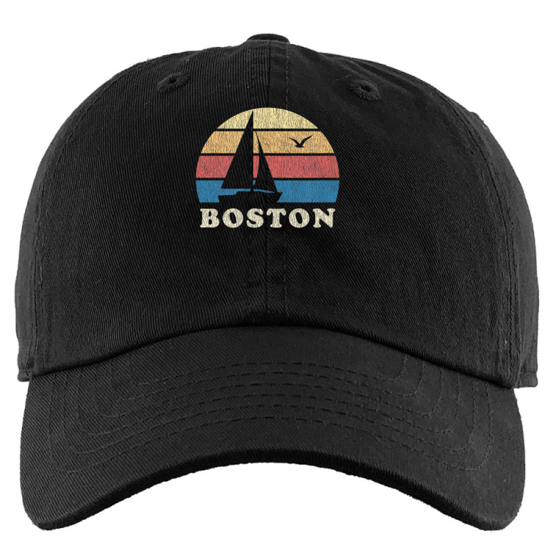 Boston Ma Vintage Sailboat 70s Throwback Sunset Kids Cap | Artistshot