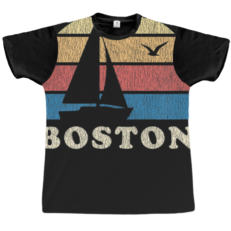 Boston Ma Vintage Sailboat 70s Throwback Sunset Graphic T-shirt | Artistshot