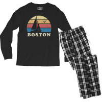 Boston Ma Vintage Sailboat 70s Throwback Sunset Men's Long Sleeve Pajama Set | Artistshot