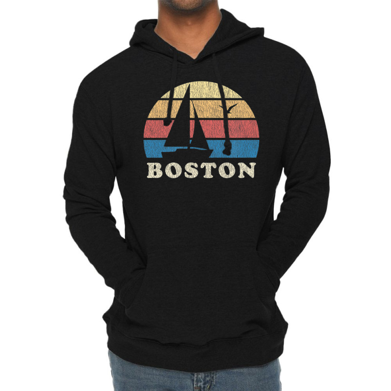 Boston Ma Vintage Sailboat 70s Throwback Sunset Lightweight Hoodie | Artistshot