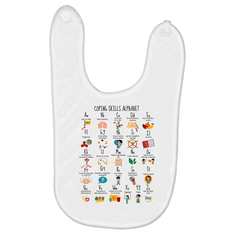 Coping Skills Alphabet Mental Health Awareness Counselor T Shirt Baby Bibs | Artistshot