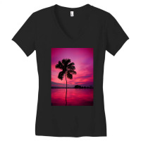 Palm Tree At A Sunset Women's V-neck T-shirt | Artistshot