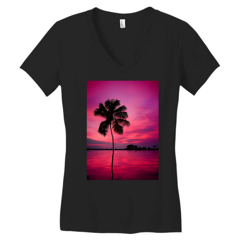 Palm Tree At A Sunset Women's V-Neck T-Shirt by mckeebeckett3l9yxd | Artistshot