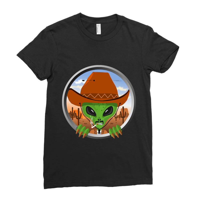 Alien Cowboy Getting Shot Ladies Fitted T-Shirt by laurynvanhoose | Artistshot