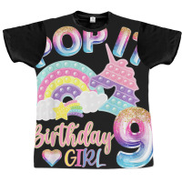 Kids Pop It 9th Year Old Birthday Girl For Pop Party Theme Graphic T-shirt | Artistshot