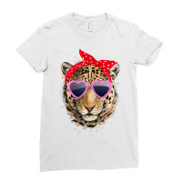 Leopard Animal Pink Sunglasses & Red Headband Ladies Fitted T-shirt | Artistshot