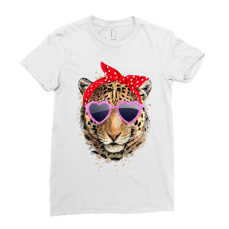 Leopard Animal Pink Sunglasses & Red Headband Ladies Fitted T-Shirt by yumgaugeteuda | Artistshot