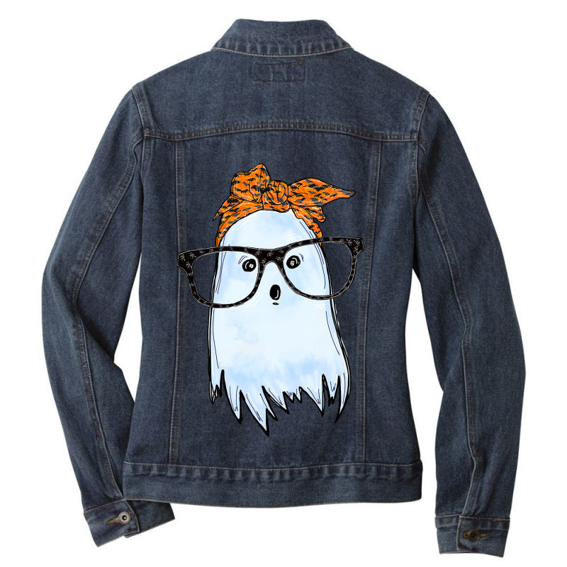 Cute Ghost With Glasses And Bats Bandana Halloween Costume Ladies Denim Jacket by PeterArtist | Artistshot