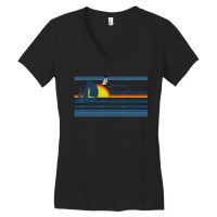 Mount Pleasant Sc Beach Retro 70s 80s Sailing Boat Sunset Women's V-neck T-shirt | Artistshot