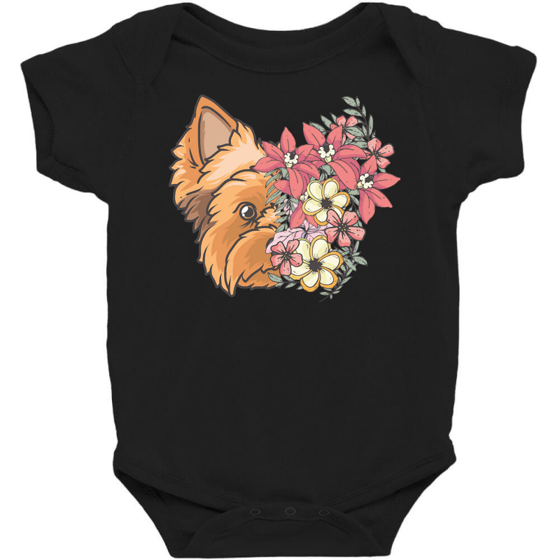 Yorkie T  Shirt Yorkshire Terrier With Flowers T  Shirt Baby Bodysuit by gibsonjosefa279 | Artistshot