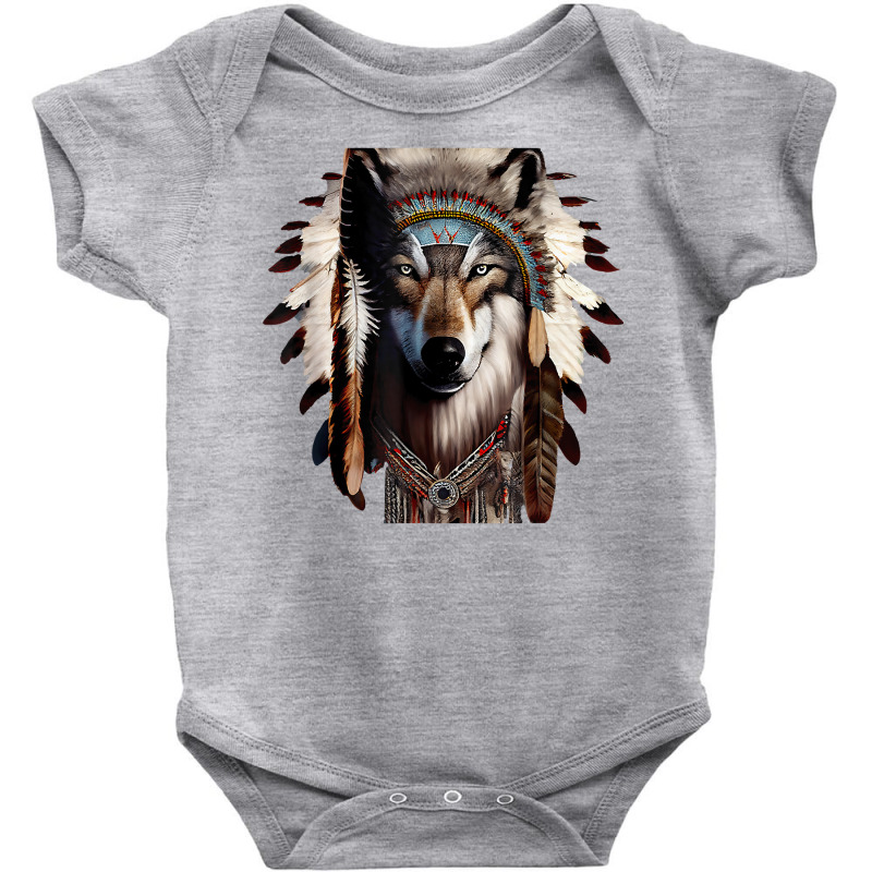 Ethnic Tribal Wolf Head Boho Feather Native American T Shirt Baby Bodysuit by sarlesfo | Artistshot