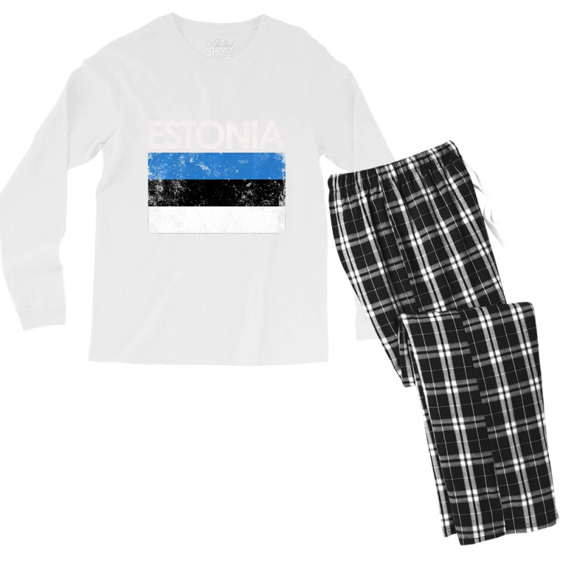 Vintage Estonia Estonian Flag Pride Gift Men's Long Sleeve Pajama Set | Artistshot