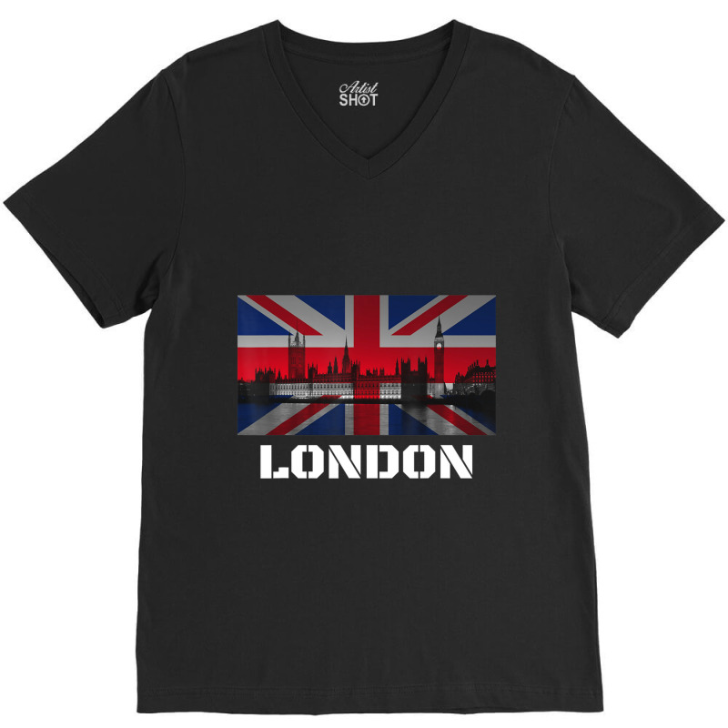 Souvenir London City Vintage Uk Flag British V-Neck Tee by dangduy2 | Artistshot