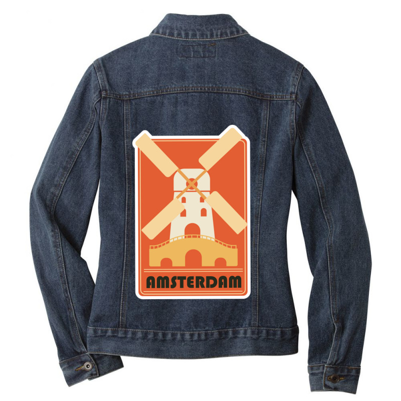 Retro Amsterdam Windmill Tourism Badge Ladies Denim Jacket by SandraDelpha | Artistshot