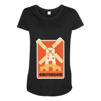 Retro Amsterdam Windmill Tourism Badge Maternity Scoop Neck T-shirt | Artistshot