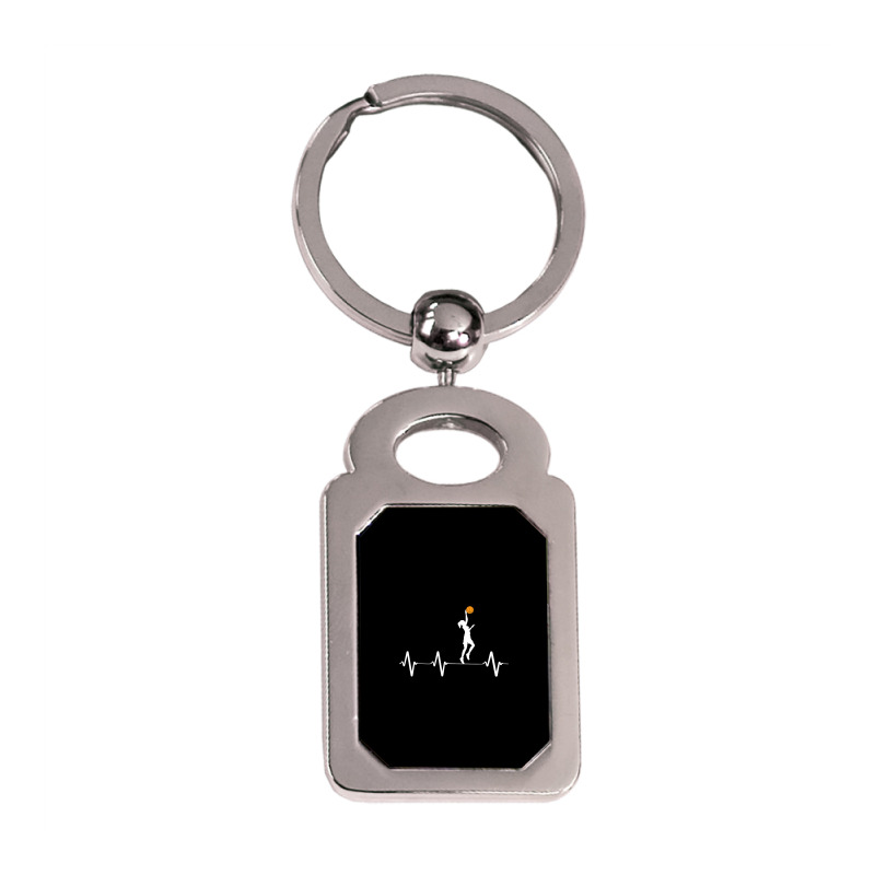 Basketball Heartbeat Gift S For Women And Girls Silver Rectangle Keychain | Artistshot