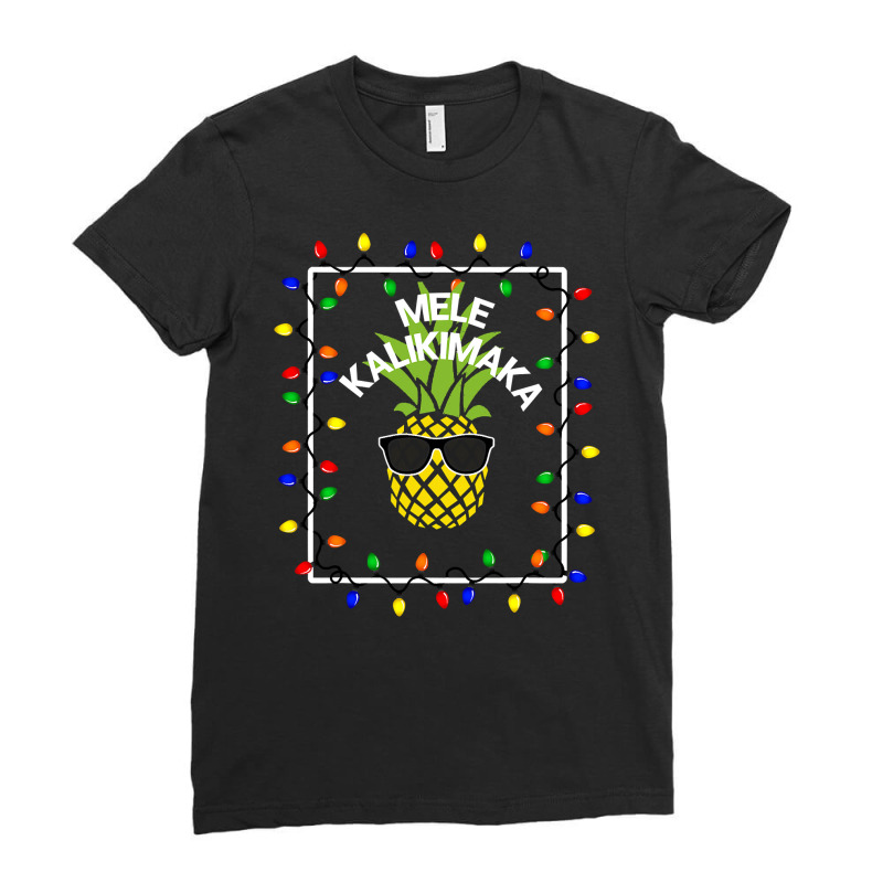 Mele Kalikimaka Pineapple Sunglasses   Christmas Light Ladies Fitted T-Shirt by Davidartist | Artistshot