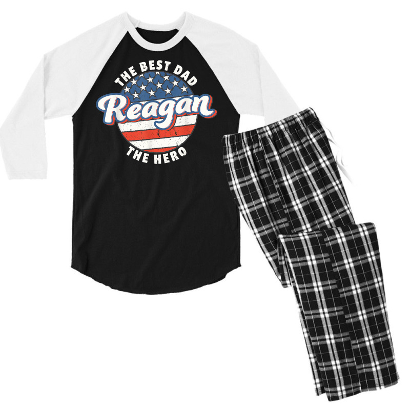 Mens Reagan Best Dad Hero Us Flag Personalised Father's Day T Shirt Men's 3/4 Sleeve Pajama Set by rennambka | Artistshot