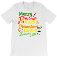 Womens Merry Christmas Happy Hanukkah Happy Kwanzaa Retro V Neck T Shi T-shirt | Artistshot