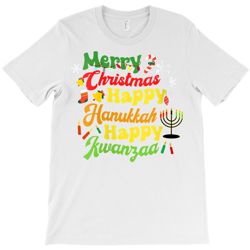 Womens Merry Christmas Happy Hanukkah Happy Kwanzaa Retro V Neck T Shi T-shirt | Artistshot