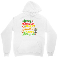 Womens Merry Christmas Happy Hanukkah Happy Kwanzaa Retro V Neck T Shi Unisex Hoodie | Artistshot