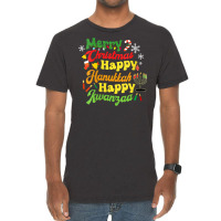 Womens Merry Christmas Happy Hanukkah Happy Kwanzaa Retro V Neck T Shi Vintage T-shirt | Artistshot