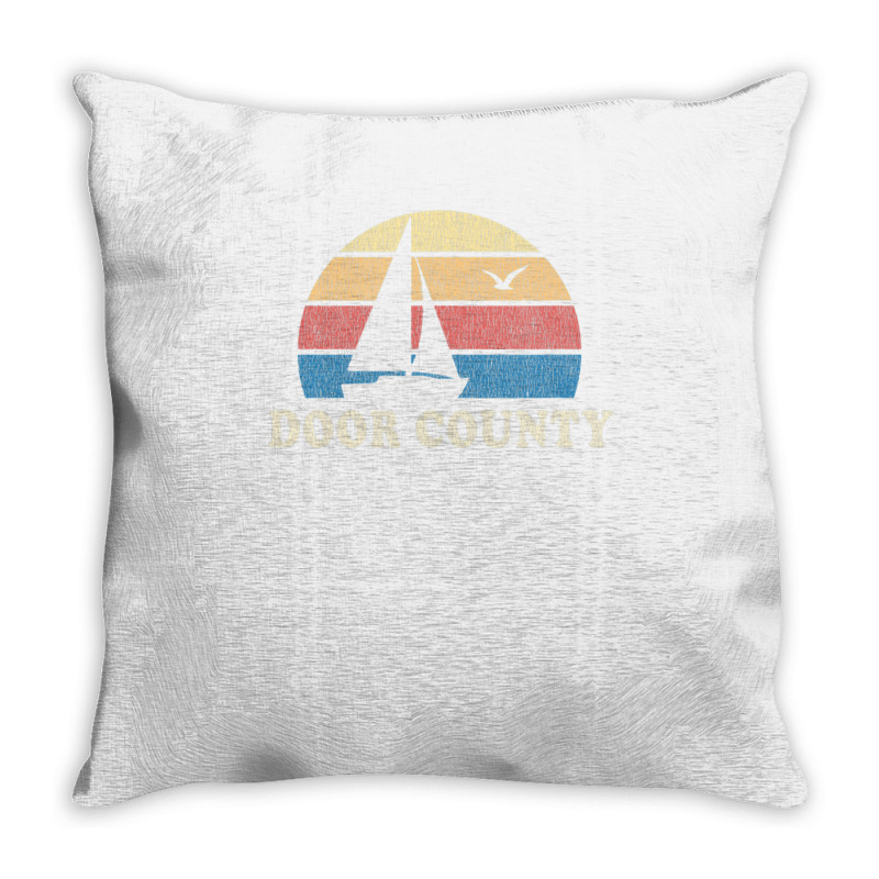 Door County Wi Vintage Sailboat 70s Throwback Sunset Throw Pillow | Artistshot