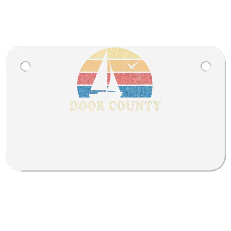 Door County Wi Vintage Sailboat 70s Throwback Sunset Motorcycle License Plate | Artistshot