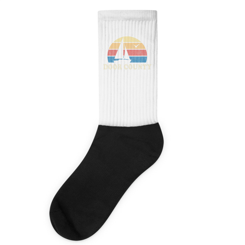 Door County Wi Vintage Sailboat 70s Throwback Sunset Socks | Artistshot