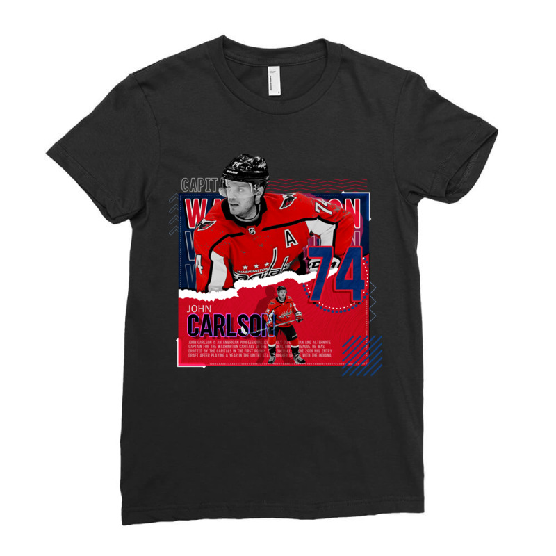 John Carlson Hockey Paper Poster Capitals Ladies Fitted T-Shirt by punimsalufu | Artistshot