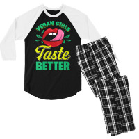 Womens Vegan Girls Taste Better Women Mouth Veggie V Neck T Shirt Men's 3/4 Sleeve Pajama Set | Artistshot