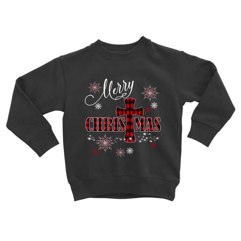 Merry Christmas Cross Buffalo Plaid Christian Holiday Gift Toddler Sweatshirt | Artistshot